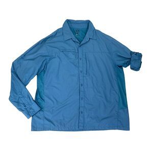 Mountain Hardwear Shirt Mens 2XL Cadet Blue Nylon Blend Long Roll Tab Sleeve